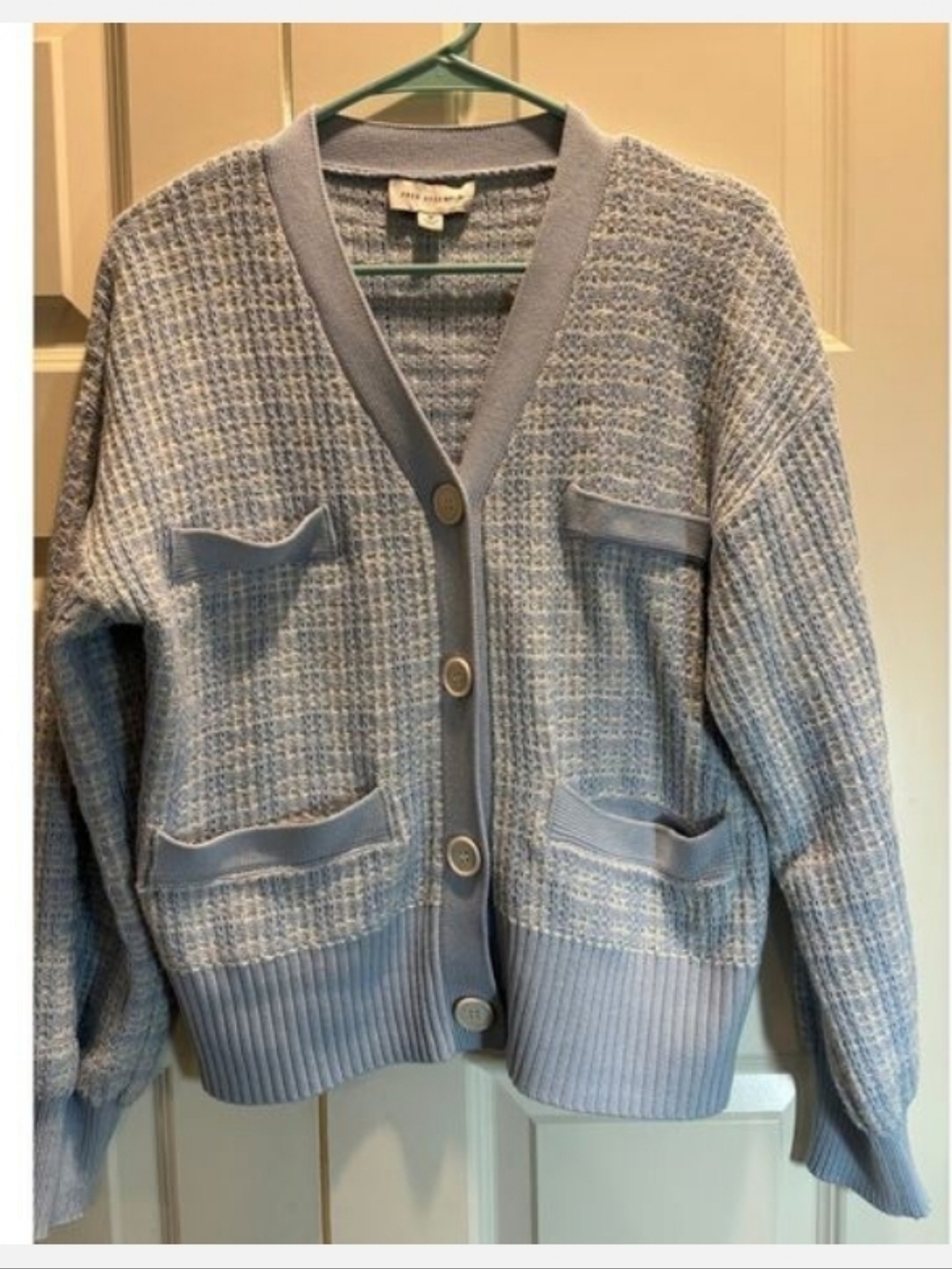 Free Assembly Light Blue Textured Button-Front Cardigan Sweater